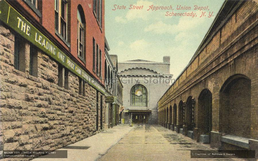 Postcard: State Street Approach, Union Depot, Schenectady, New York
